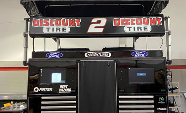 Team members put in the work during the off-season to upgrade the Team Penske pit boxes, including the No. 2 Discount Tire Ford's rig.